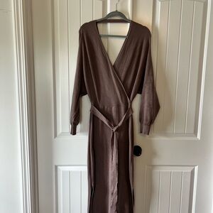 Brown / Macha Colored Sweater Wrap Dress